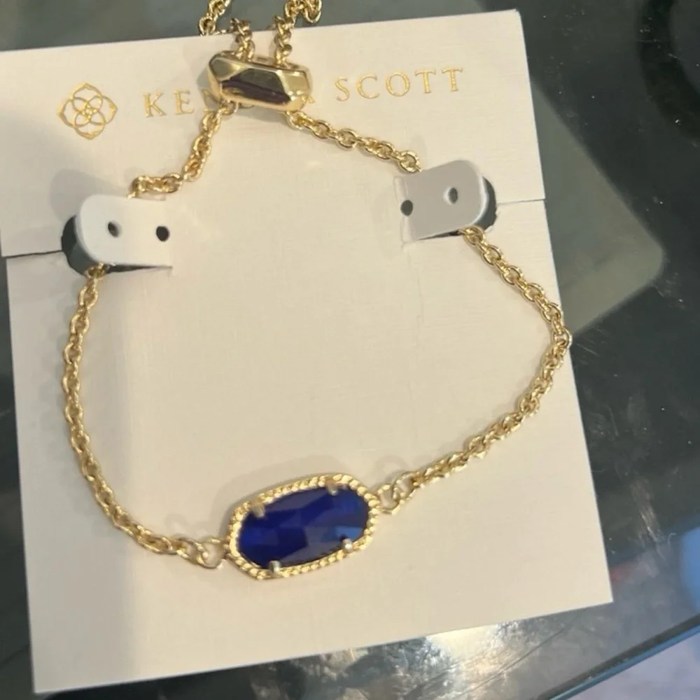 NWT Kendra Scott Elaina Gold Adjustable Chain Bracelet Cobalt Cat’s Eye
